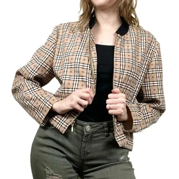 M.H.M. Melissa Harper Plaid Jacket Tan Size Medium - Picture 1 of 7